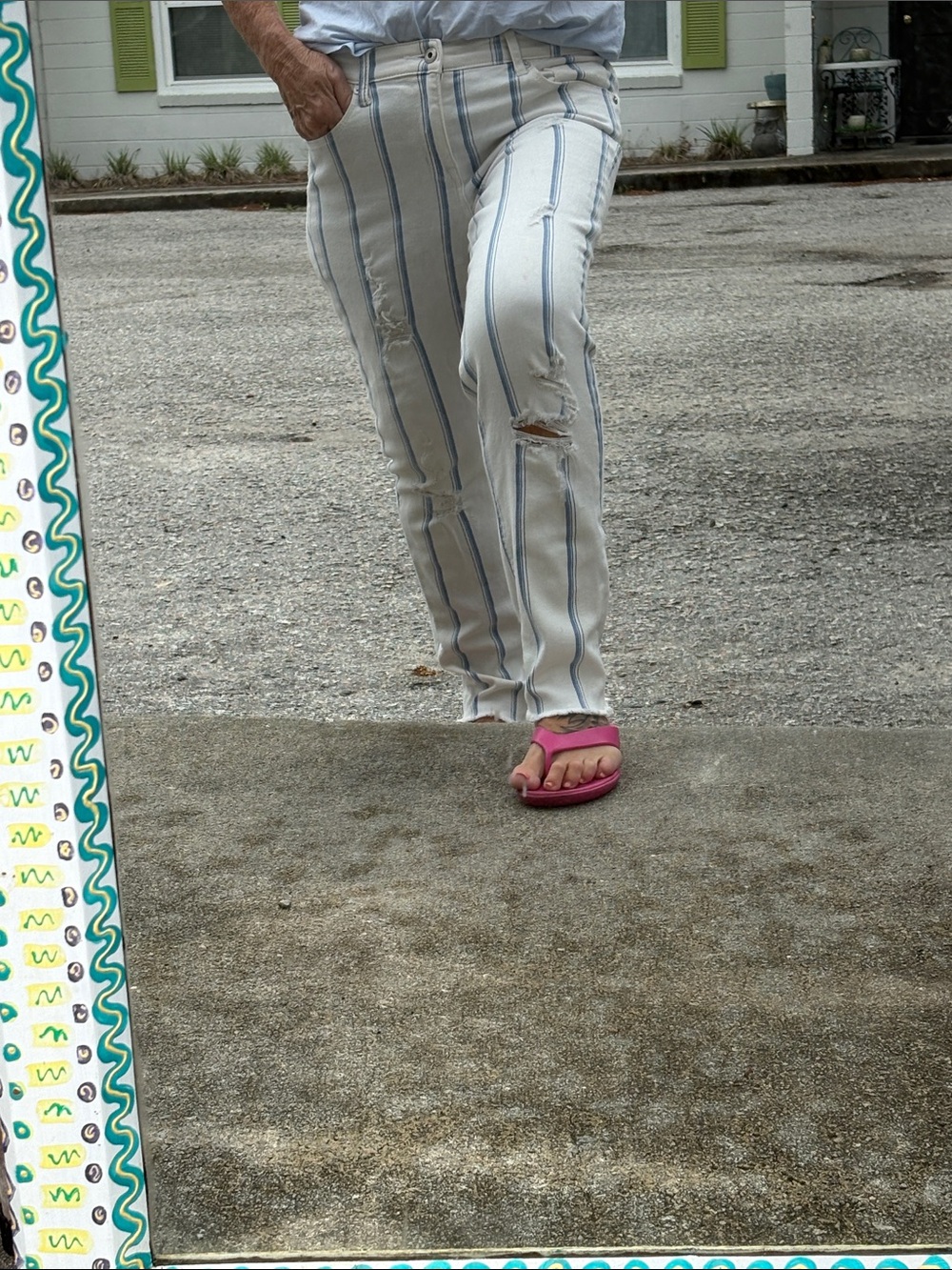 Striped Ankle Cropped Jeans in White & Light Blue - - Picture 8 of 8